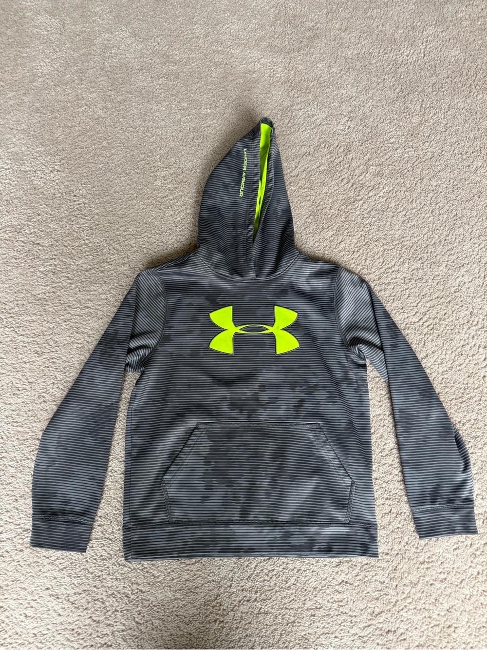 Under Armour Gray Striped Hoodie with Neon Yellow Logo